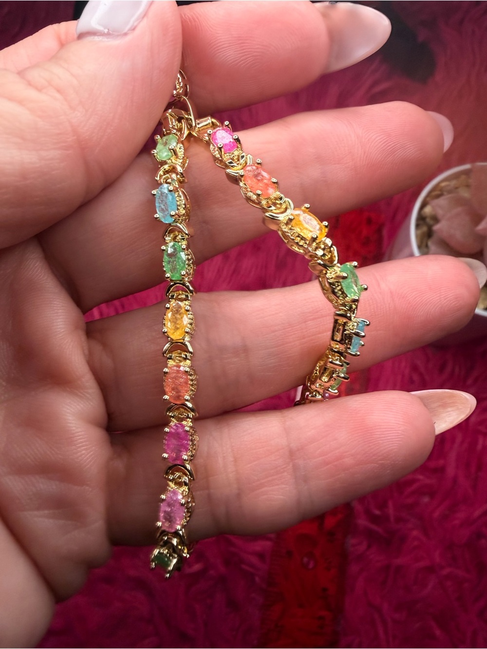 Rainbow AAA CZ Gold Filled Bracelet (7.5-8” adjustable/extender included)